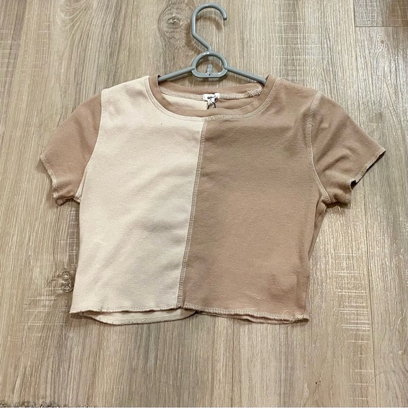 Garage Two Tone Cropped Tee - Tan Small - Picture 3 of 3